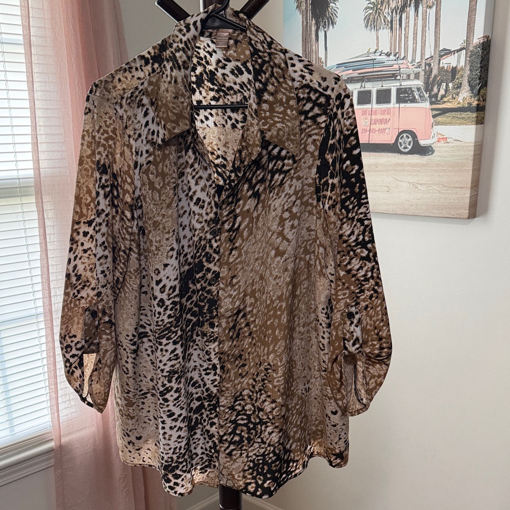 White Stag Animal-Print Button Down Top In Brown And Black